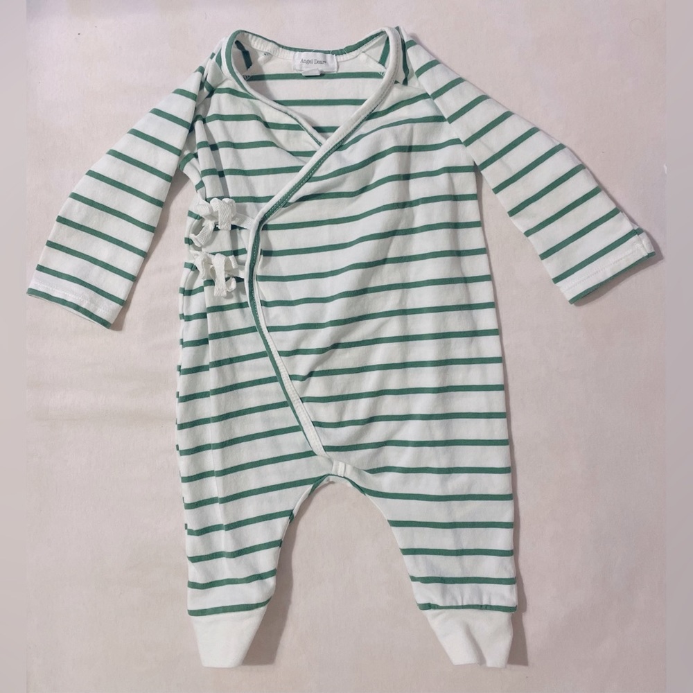 EUC Angel Dear Wrap Green Striped One Piece 3-6 Months